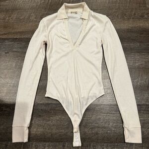 Free People Cream Long Sleeve Bodysuit